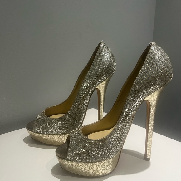 Jimmy Choo Shoes - Jimmy Choo Champagne Gold High Heel Peep Stilettos
